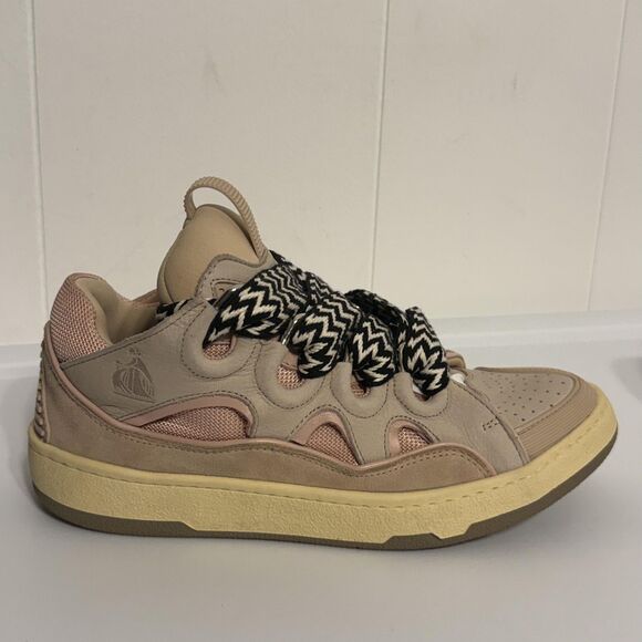 Lanvin Curb Shoes Mens Size 40 Beige Pink Low Top Leather Suede Made in Italy - Picture 2 of 16